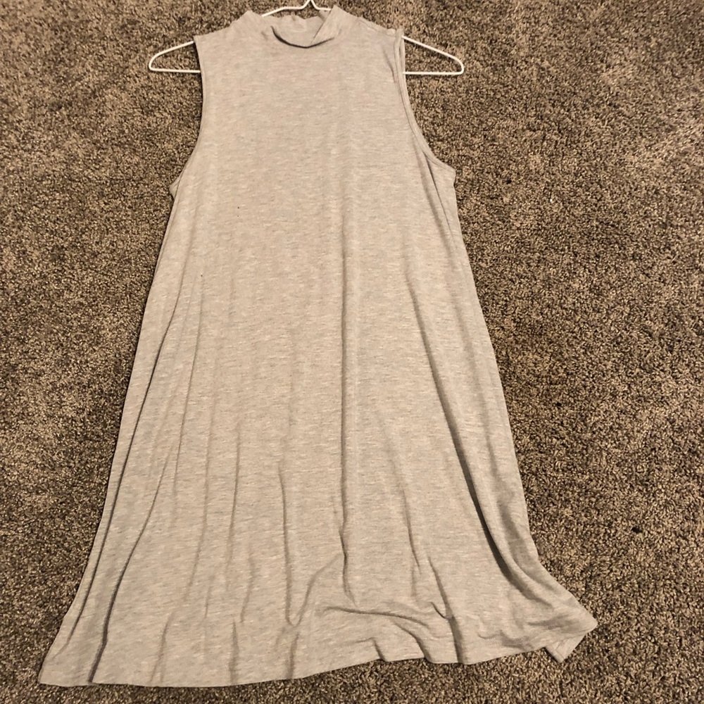 long grey sleeveless dress